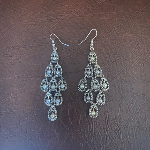 Beautiful Silver and Pearl Chandelier Earrings - Picture 2 of 5
